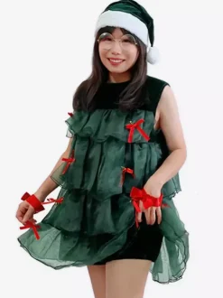 Christmas Set Dark Green Dress Accessory Hat Christmas Holidays Costumes