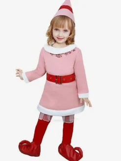 Christmas Girl Cosplay Kid Pink Elf Costumes