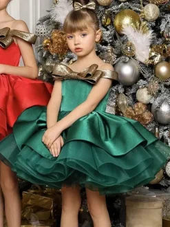 Christmas Girl Party Dress Special Occasion Dresses Sleeveless Ruffles