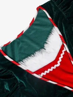 Christmas Red Green Polyester Fiber Short Dress Holidays Costumes Full Set