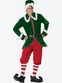 Christmas Santa Clause Costume Dark Green Velour 4 Pieces For Men