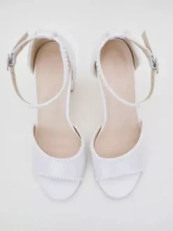 Chunky Heel Wedding Shoes White Pearls Open Toe Bridal Shoes