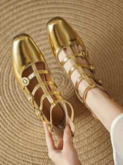 Chunky Heel Pumps Square Toe Strappy Mid Heel Vintage Shoes