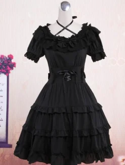 Classic Black Short Sleeves Cotton Cute Lolita One-Piece