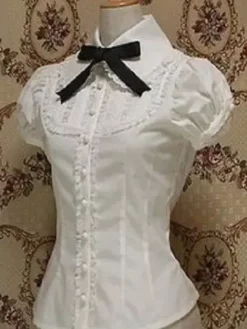 Classic Lolita Blouse Cotton Bowknot Ruffles White Lolita Top