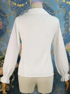 Classic Lolita Shirt Ruffle Bow Chiffon White Lolita Blouse