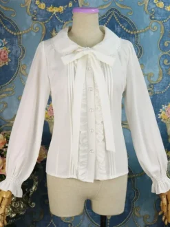 Classic Lolita Shirt Ruffle Bow Chiffon White Lolita Blouse