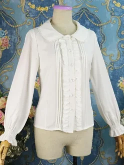Classic Lolita Shirt Ruffle Bow Chiffon White Lolita Blouse