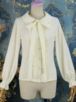 Classic Lolita Shirt Ruffle Bow Chiffon White Lolita Blouse