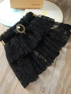 Classic Lolita Wrist Bands Lace Ruffles Gems Black Lolita Accessories