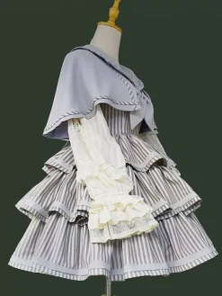 Classica Lolita Dress Polyester Ruffles Sleeveless Lolita Dresses Stripes Deep Brown JSK
