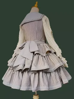 Classica Lolita Dress Polyester Ruffles Sleeveless Lolita Dresses Stripes Deep Brown JSK