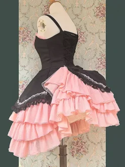 Classical Gothic Lolita Dress Bows Sleeveless Color Block Burgundy Jumper Dresses