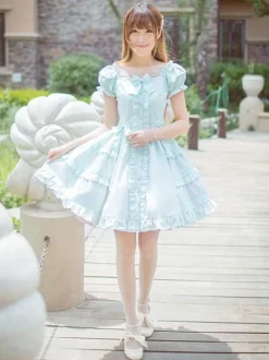 Classical Lolita Dress Layered Ruffles Lolita Dress Short Sleeves Lolita Op Dress With Bows