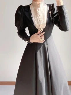 Classical Lolita Dress Lolita Puppet Polyester Ruffles Long Sleeves Classic Black Dress