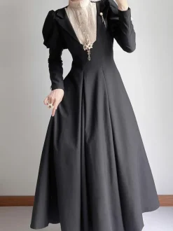 Classical Lolita Dress Lolita Puppet Polyester Ruffles Long Sleeves Classic Black Dress
