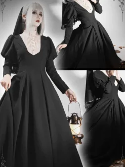 Classical Lolita Dress Lolita Puppet Polyester Ruffles Long Sleeves Classic Black Dress