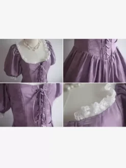 Classical Lolita Dress Polyester Short Sleeves Jacquard Lolita Dresses Classic Purple