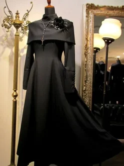 Classical Lolita Dress Polyester Cotton Buttons Lolita Dresses Long Sleeves Gothic Black