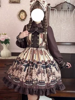 Classical Lolita Dress Cotton Bows Lolita Dresses Sleeveless Chocolate Jumper Skirt