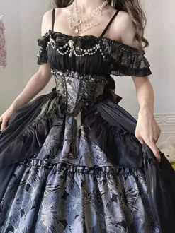 Classical Lolita Dresses JSK Gothic Lolita Dresses Bows Floral Print Slip Dress
