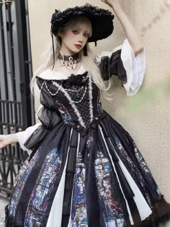 Classical Lolita Dress Long Sleeves Jacquard Lolita Dresses Gothic Black