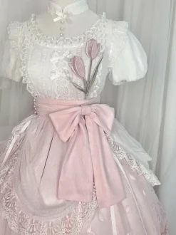 Classical Lolita Dress Polyester Short Sleeves Lolita Dresses Floral Print Classic Pink