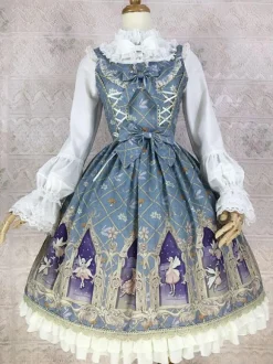 Classical Lolita Dress Polyester Sleeveless Lolita Dresses Classic Cyan