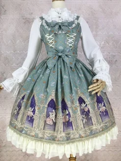 Classical Lolita Dress Polyester Sleeveless Lolita Dresses Classic Cyan
