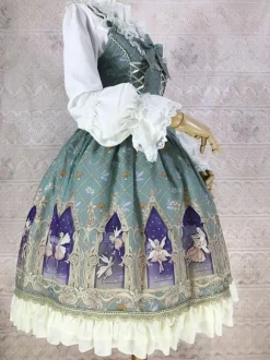 Classical Lolita Dress Polyester Sleeveless Lolita Dresses Classic Cyan