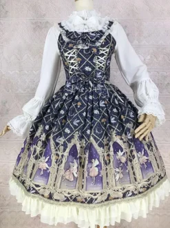 Classical Lolita Dress Polyester Sleeveless Lolita Dresses Classic Cyan