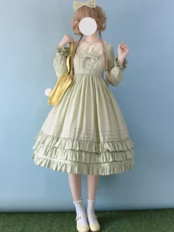 Classical Lolita Dress Polyester Long Sleeves Grass Green Lolita Dress
