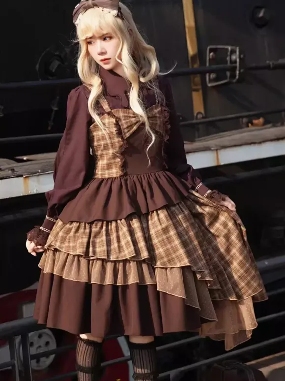 Classical Lolita Dress Polyester Lace Sleeveless Light Brown Lolita Dresses