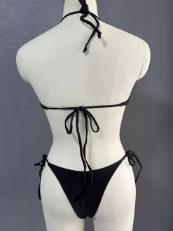 Classic Black Bikini Set For Women - O-Ring Halter Triangle Top With Side Tie Cheeky Bottoms - Summer Beach Holiday 2026