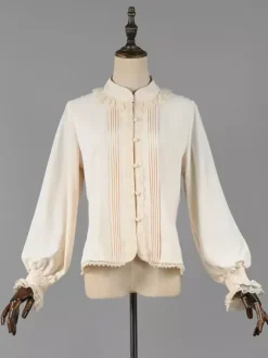 Classic Lolita Blouses Lolita Top Ecru White Long Sleeves Lace Ruffles Lolita Shirt