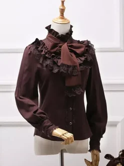 Classic Lolita Blouse White Bow Ruffle Lace Chiffon Lolita Shirt