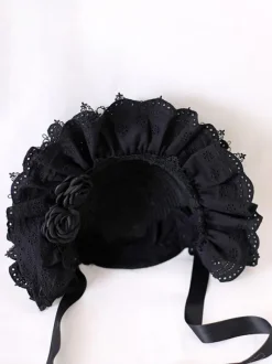 Classic Lolita Hat Burgundy Flowers Accessory Lace Polyester Lolita Accessories