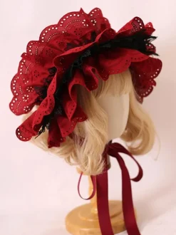 Classic Lolita Hat Burgundy Flowers Accessory Lace Polyester Lolita Accessories