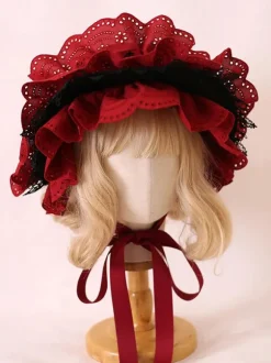 Classic Lolita Hat Burgundy Flowers Accessory Lace Polyester Lolita Accessories