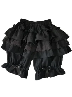 Classic Lolita Shorts Ruffle Lace Bow Black Cotton Lolita Bottom