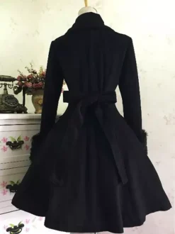 Classic Lolita Wool Coat Bow Double Breasted Furry Lolita Winter Overcoat