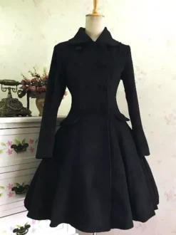 Classic Lolita Wool Coat Bow Double Breasted Furry Lolita Winter Overcoat