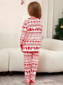 Classic Red White Reindeer Print Family Christmas Pajamas Holiday Set 2026