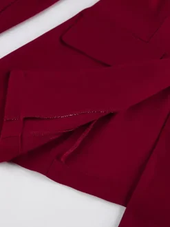 Classy Power Suit Women Office Set - Wine Red Chic Notch Lapel Gold Button Wide Leg Pants - Spring Business Party 2026