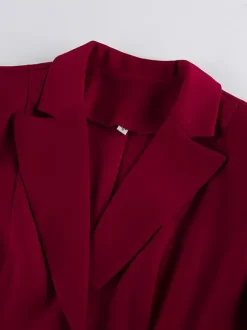 Classy Power Suit Women Office Set - Wine Red Chic Notch Lapel Gold Button Wide Leg Pants - Spring Business Party 2026