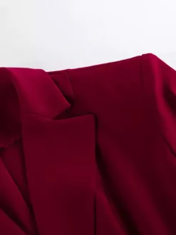 Classy Power Suit Women Office Set - Wine Red Chic Notch Lapel Gold Button Wide Leg Pants - Spring Business Party 2026