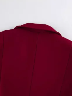 Classy Power Suit Women Office Set - Wine Red Chic Notch Lapel Gold Button Wide Leg Pants - Spring Business Party 2026