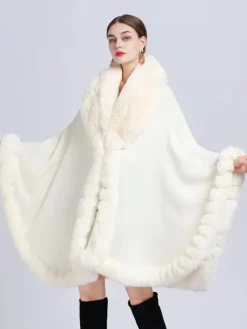 Cloak Cape Faux Fur Bride Wraps Poncho Coat For Women