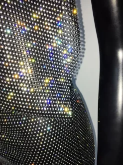 Club Dress Black Hooded Rhinestones Sleeveless Sexy Dress