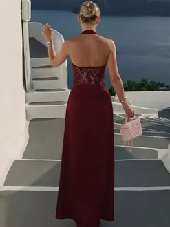 Club Dress Coffee Brown Halter Lace Sleeveless Sexy Dress